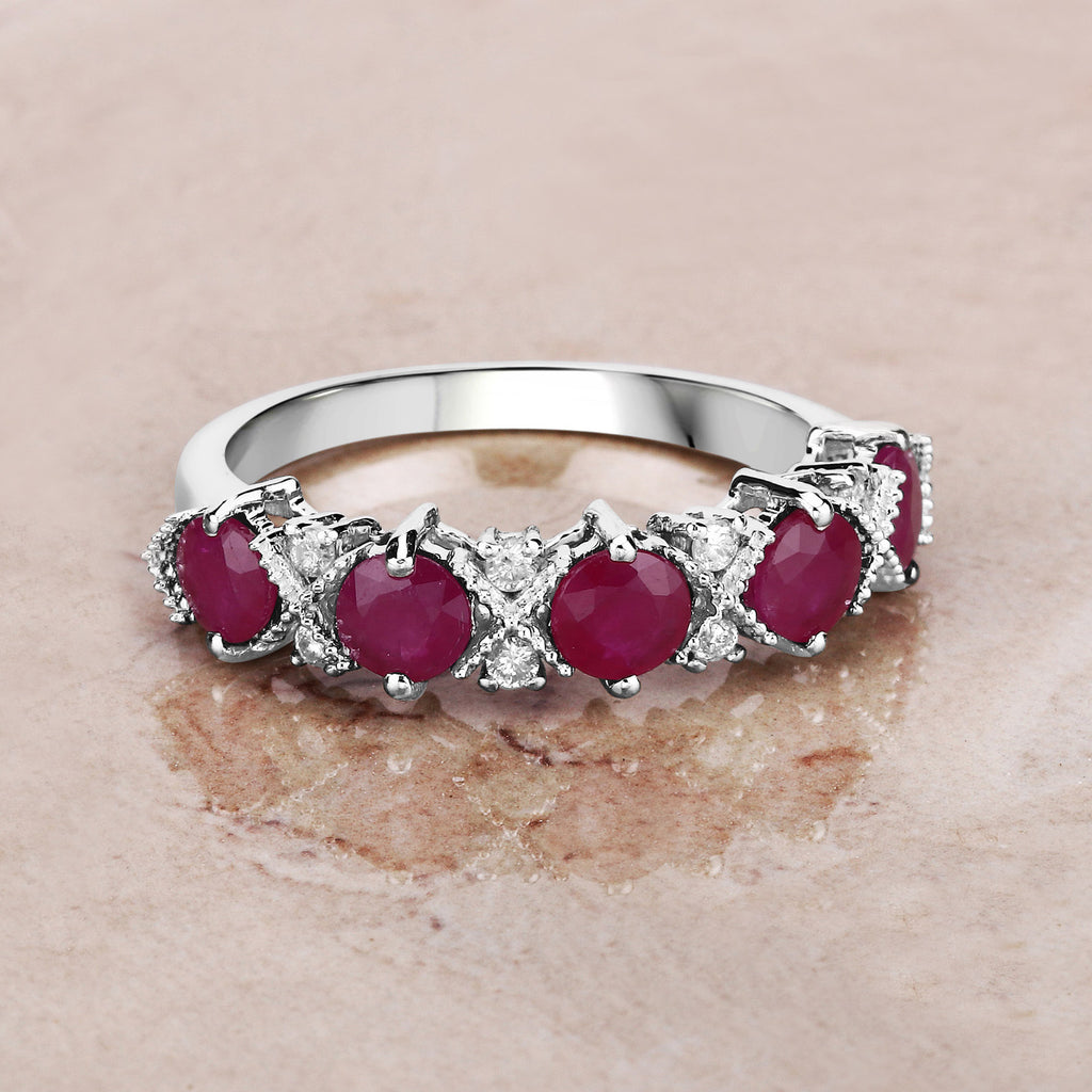 Ruby Ring With Diamonds 1.58 Carats 14K White Gold