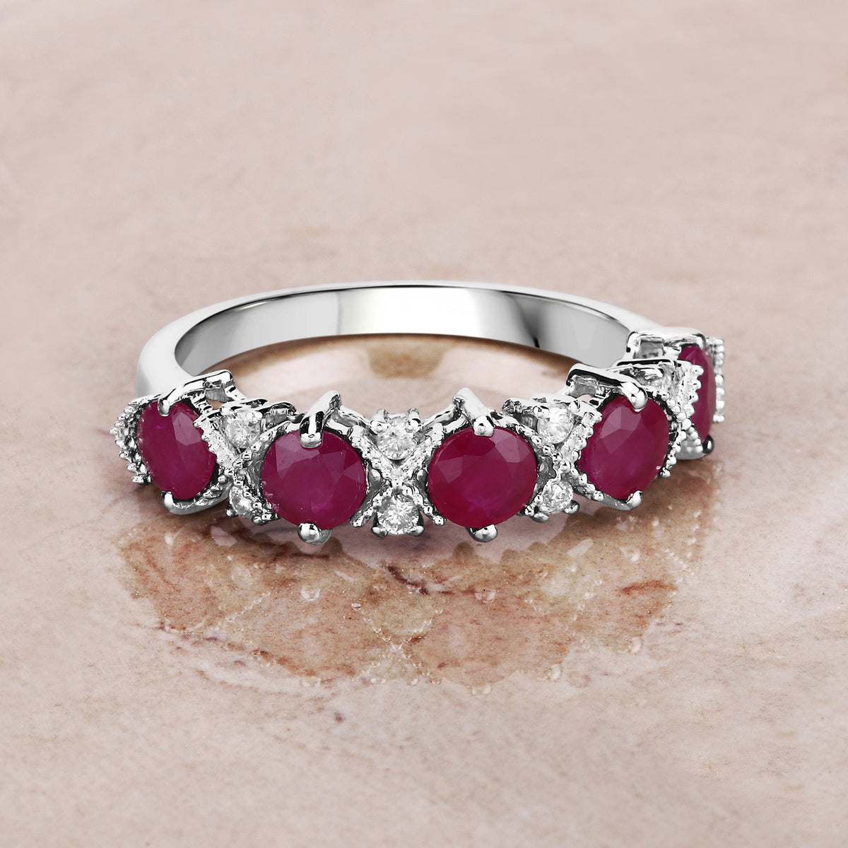 Ruby Ring With Diamonds 1.58 Carats 14K White Gold
