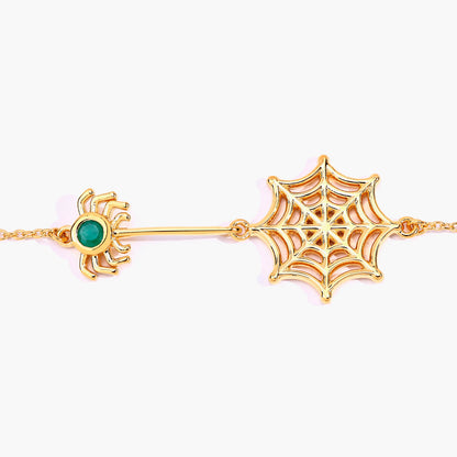 Emerald Spider Bracelet 0.08 Carats Gold Plated Silver