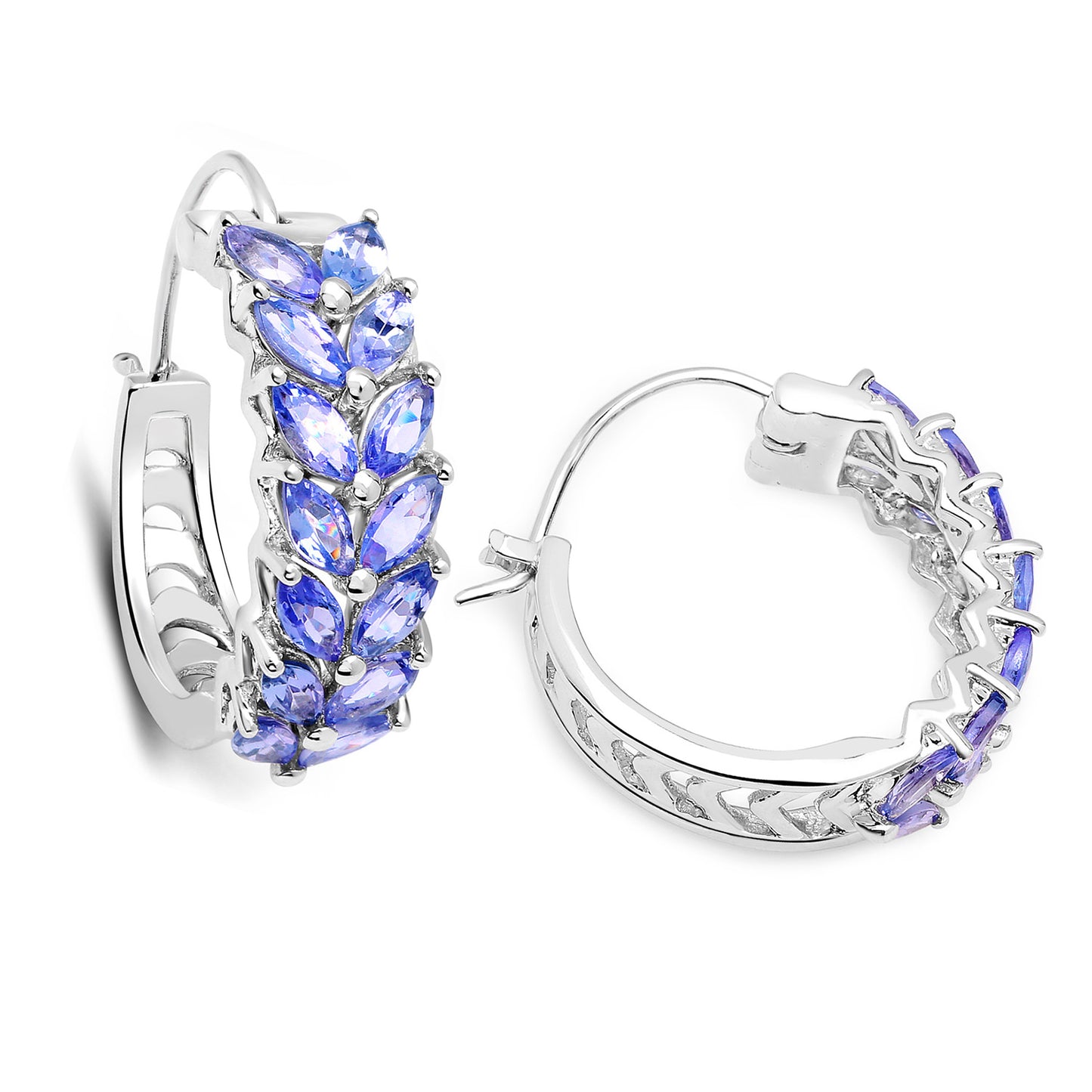 Natural Tanzanite Hoop Earrings 3.9 Carats Sterling Silver