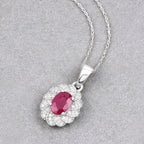 Ruby Floral Pendant With Diamonds 0.92 Carats 10K White Gold