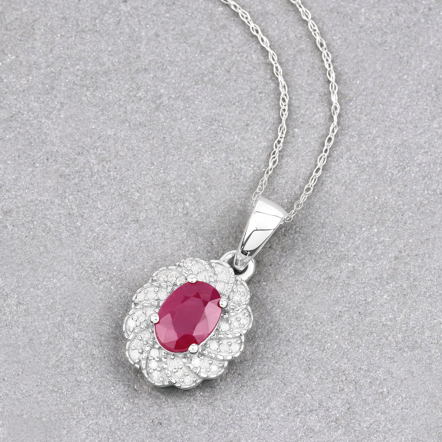 Ruby Floral Pendant With Diamonds 0.92 Carats 10K White Gold