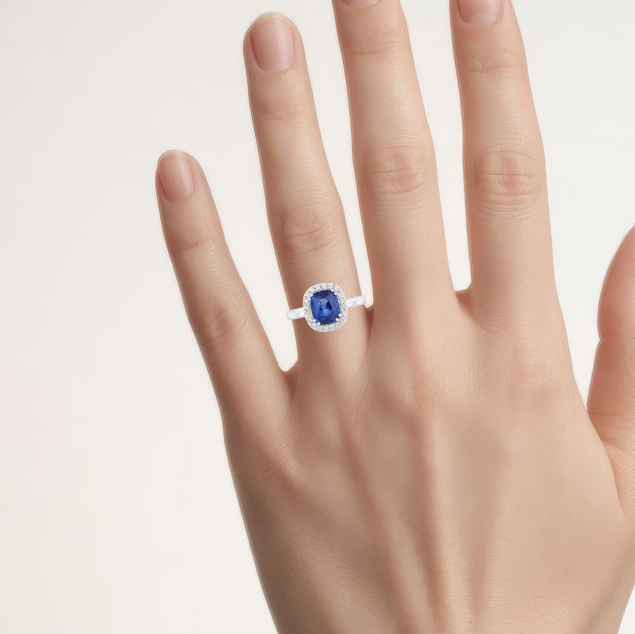 Blue Sapphire Ring With Diamonds 2.92 Carats 18K White Gold