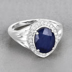 Blue Sapphire Ring With Diamonds 3.26 Carats 14K White Gold