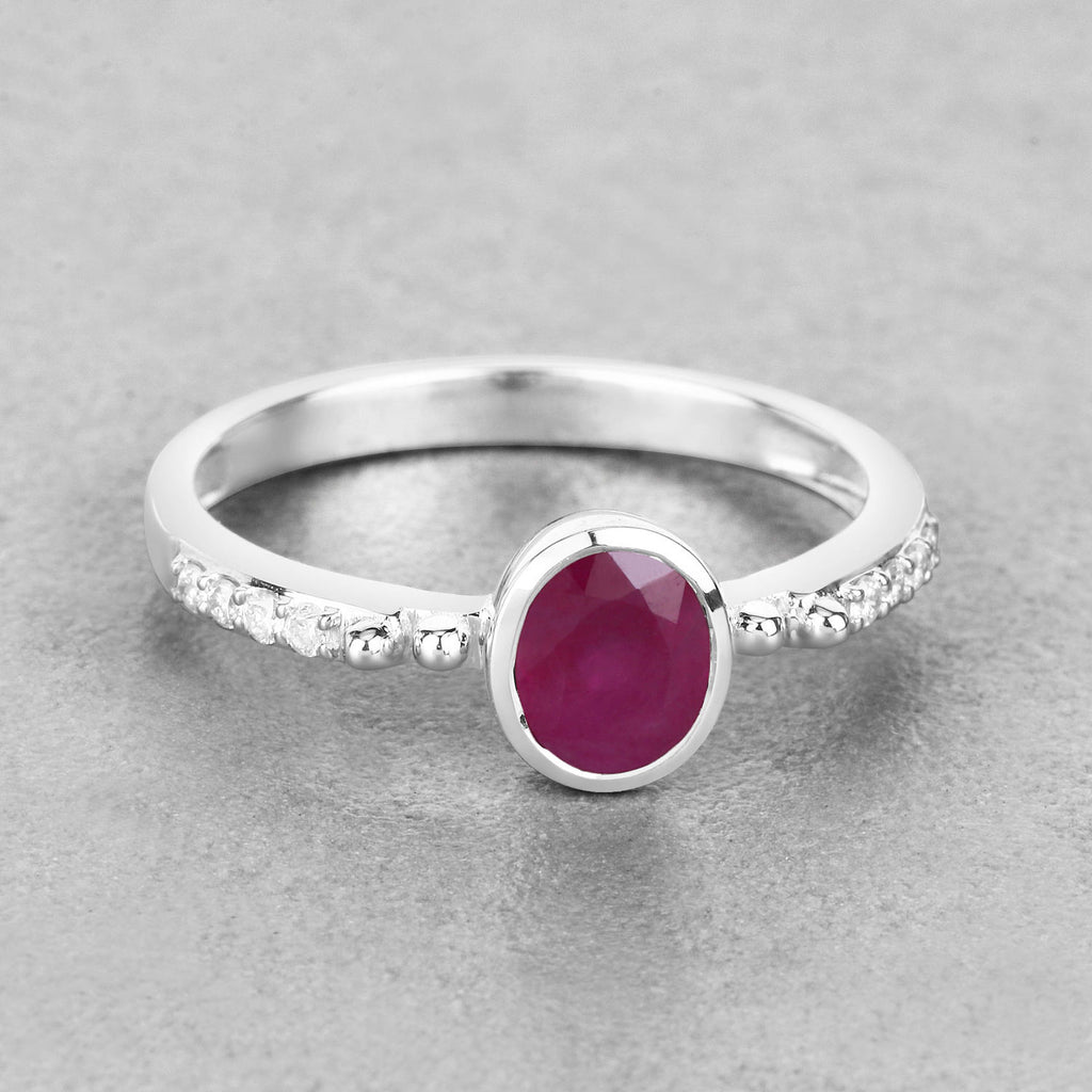 Ruby Ring With Diamonds 0.96 Carats 14K White Gold