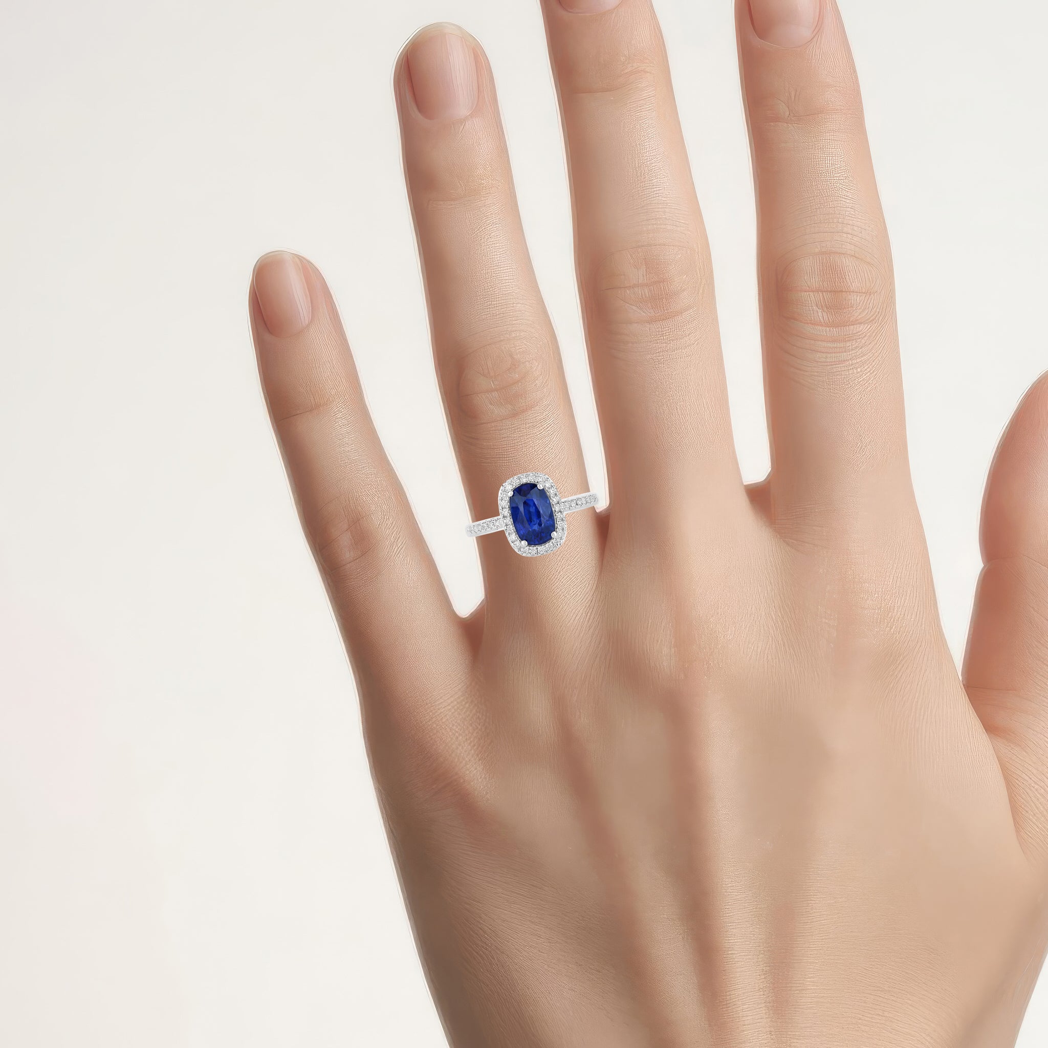 Blue Sapphire Ring With Diamonds 2.24 Carats 18K White Gold