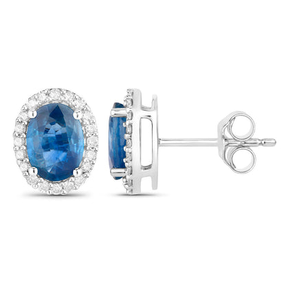 Blue Sapphire Earrings Diamonds 2.15 Carats 14K White Gold