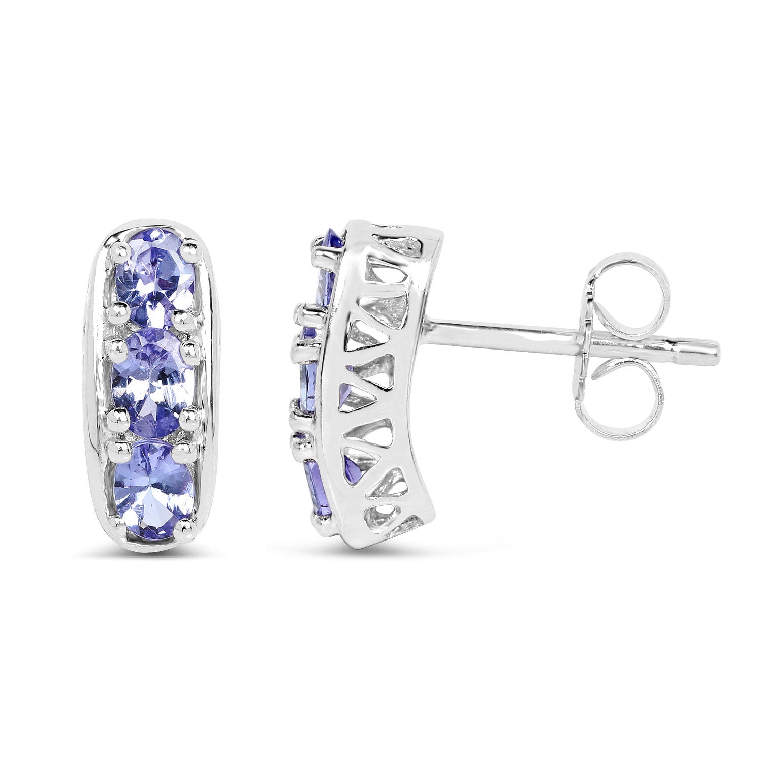 Tanzanite Stud Earrings 1.18 Carats Sterling Silver