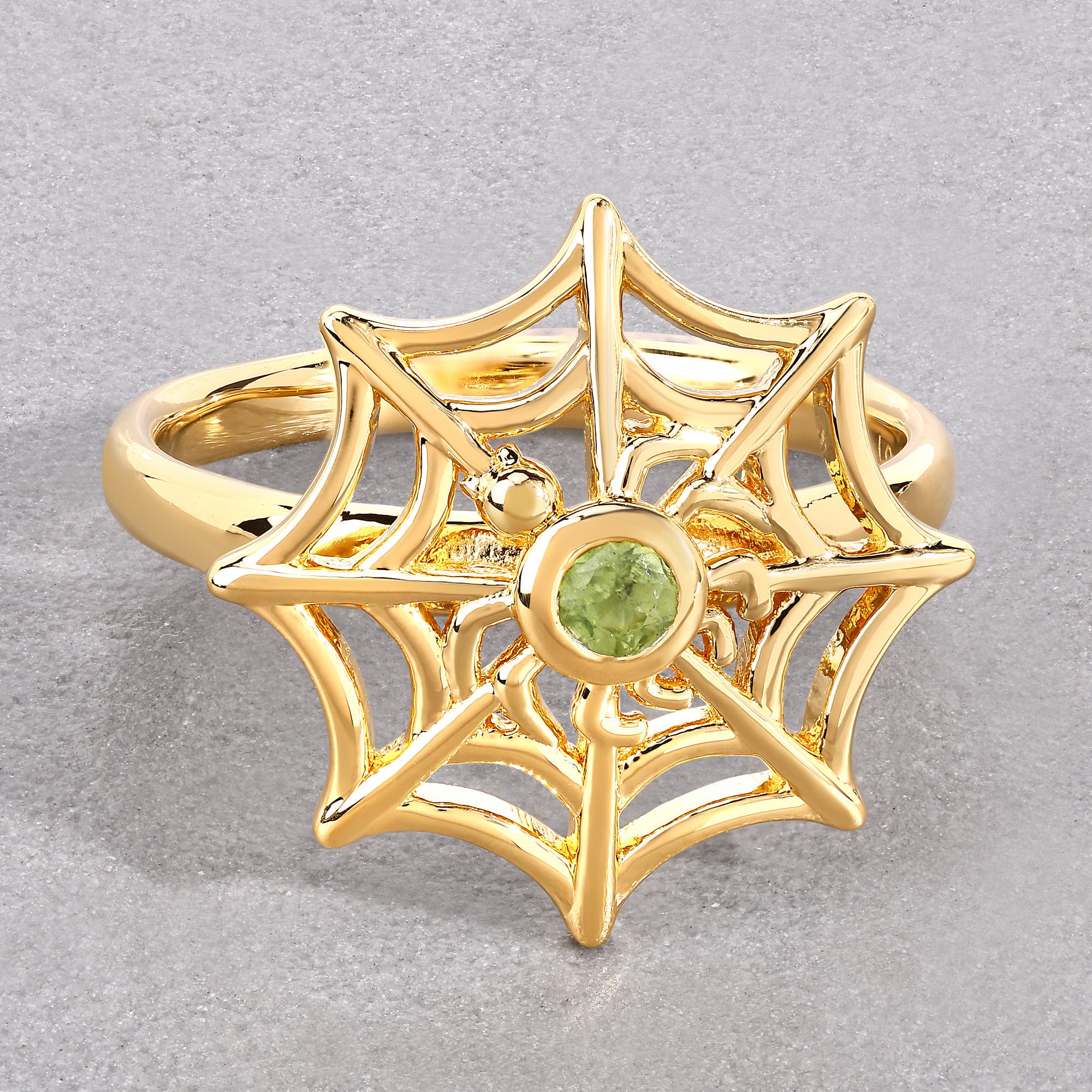 Peridot Spider Web Ring 0.08 Carats Gold Plated Silver