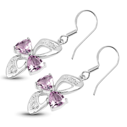 Pink Amethyst Earrings With White Topaz 4.02 Carats Sterling Silver