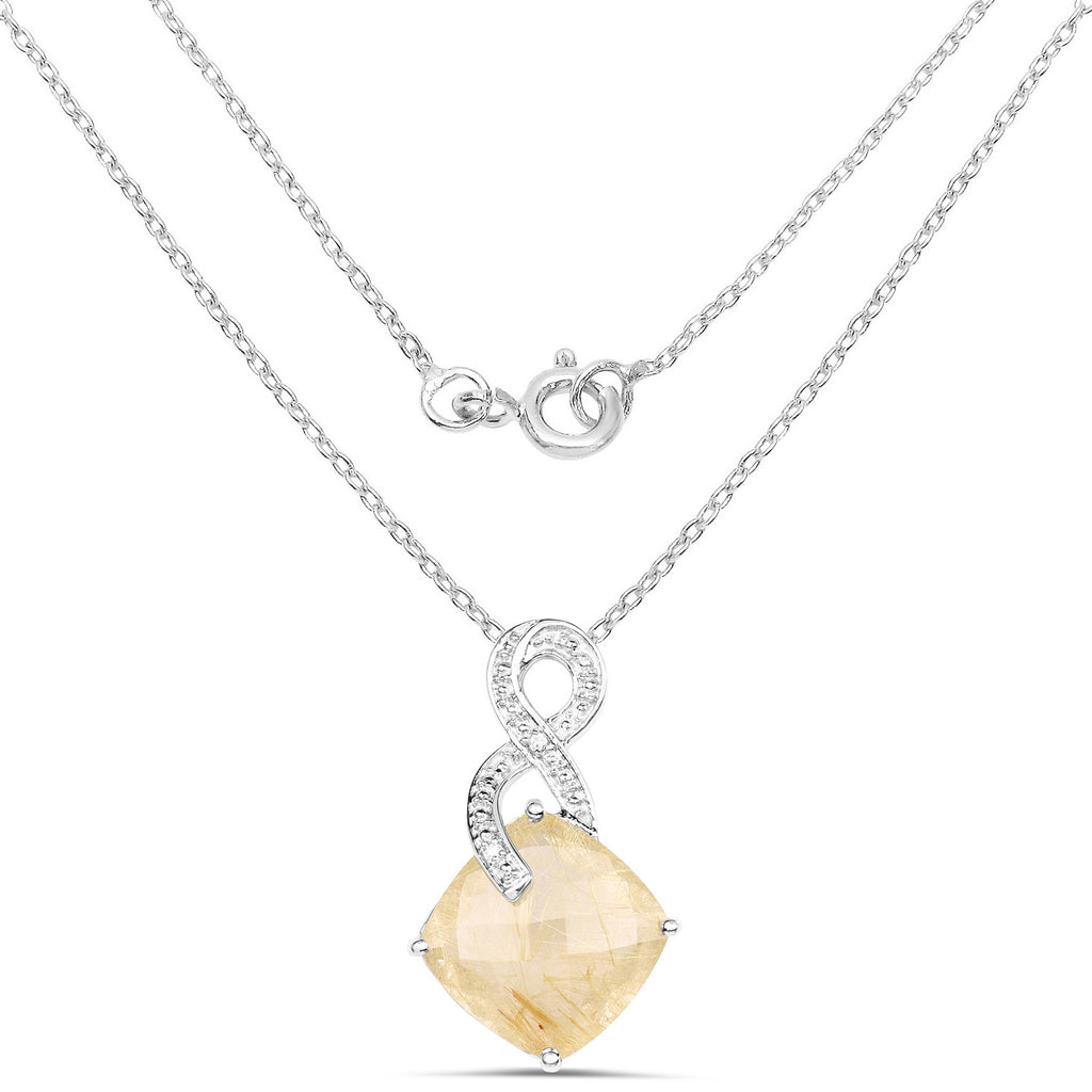 Golden Rutile Pendant With Diamonds 8.79 Carats Sterling Silver