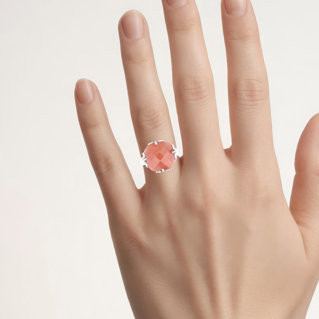 Peach Moonstone Ring 12.7 Carats Sterling Silver