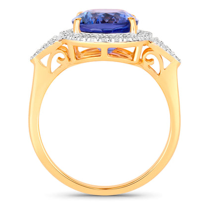 Tanzanite Ring Diamonds 4.12 Carats 14K Yellow Gold