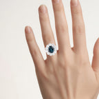 London Blue Topaz Flower Ring With Diamonds 5.08 Carats Sterling Silver