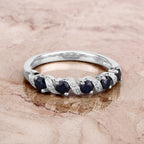 Blue Sapphire Ring With White Topaz 0.6 Carats Sterling Silver