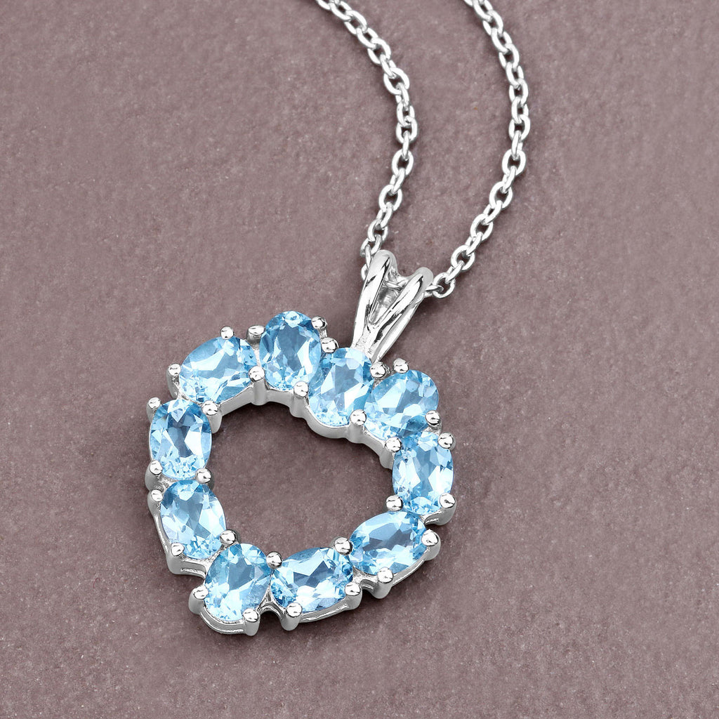Swiss Blue Topaz Heart Pendant 1.88 Carats Sterling Silver