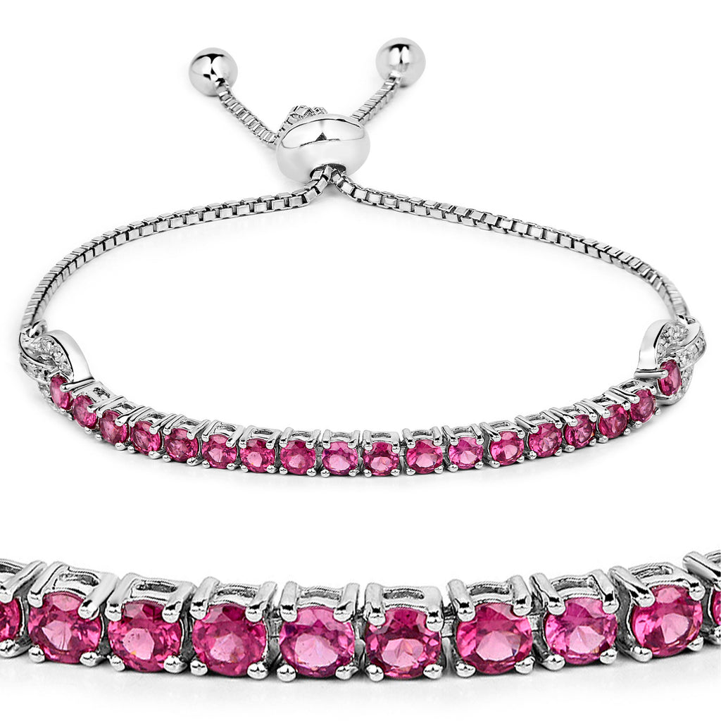 Rhodolite Garnet Bracelet With White Zircon 2.38 Carats Sterling Silver