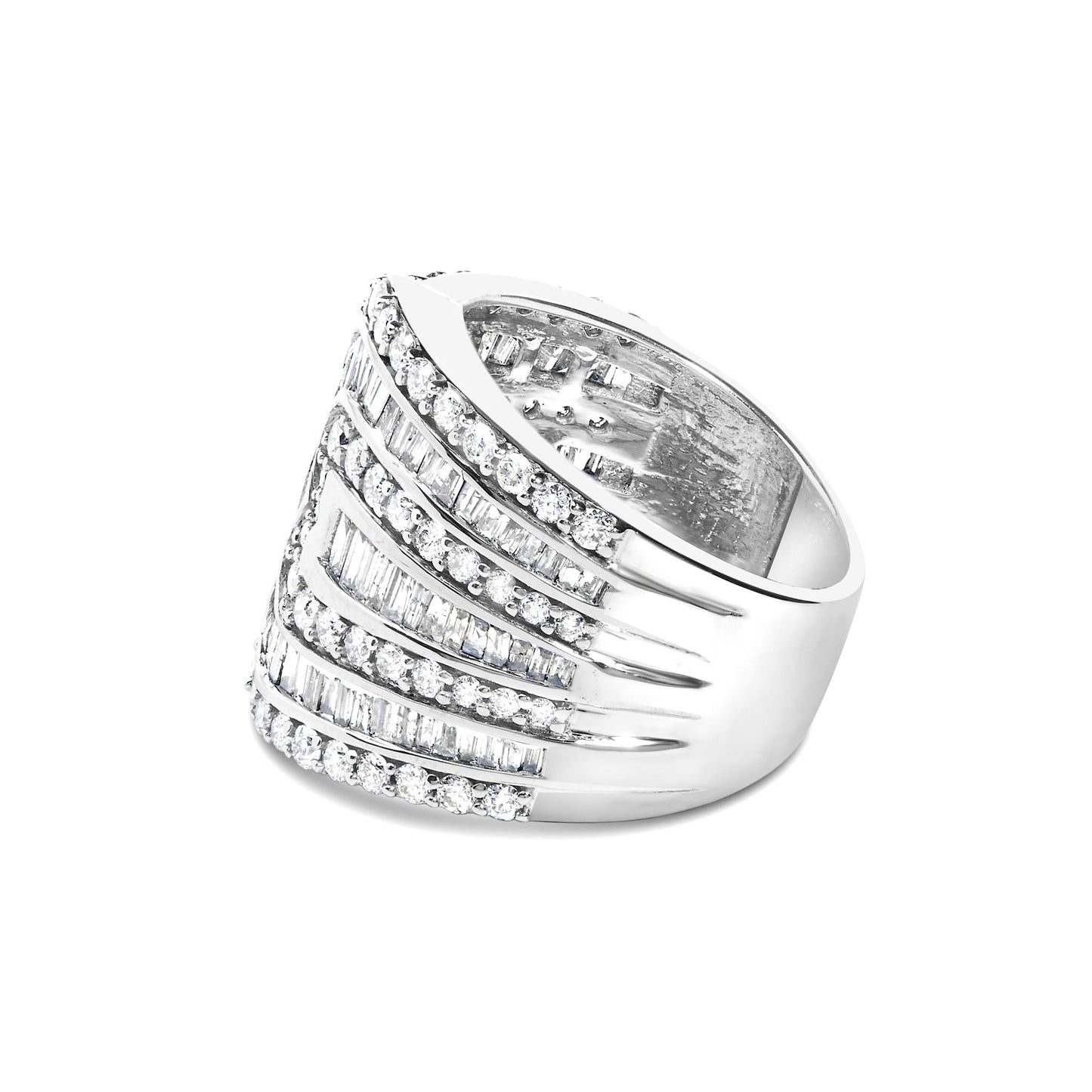 Diamond Wide Cocktail Ring Baguette and Round Cut 2.55 Carats 10K White Gold