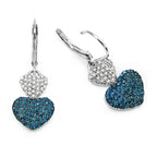 Blue and White Diamond Heart Earrings 0.82 Carats Sterling Silver