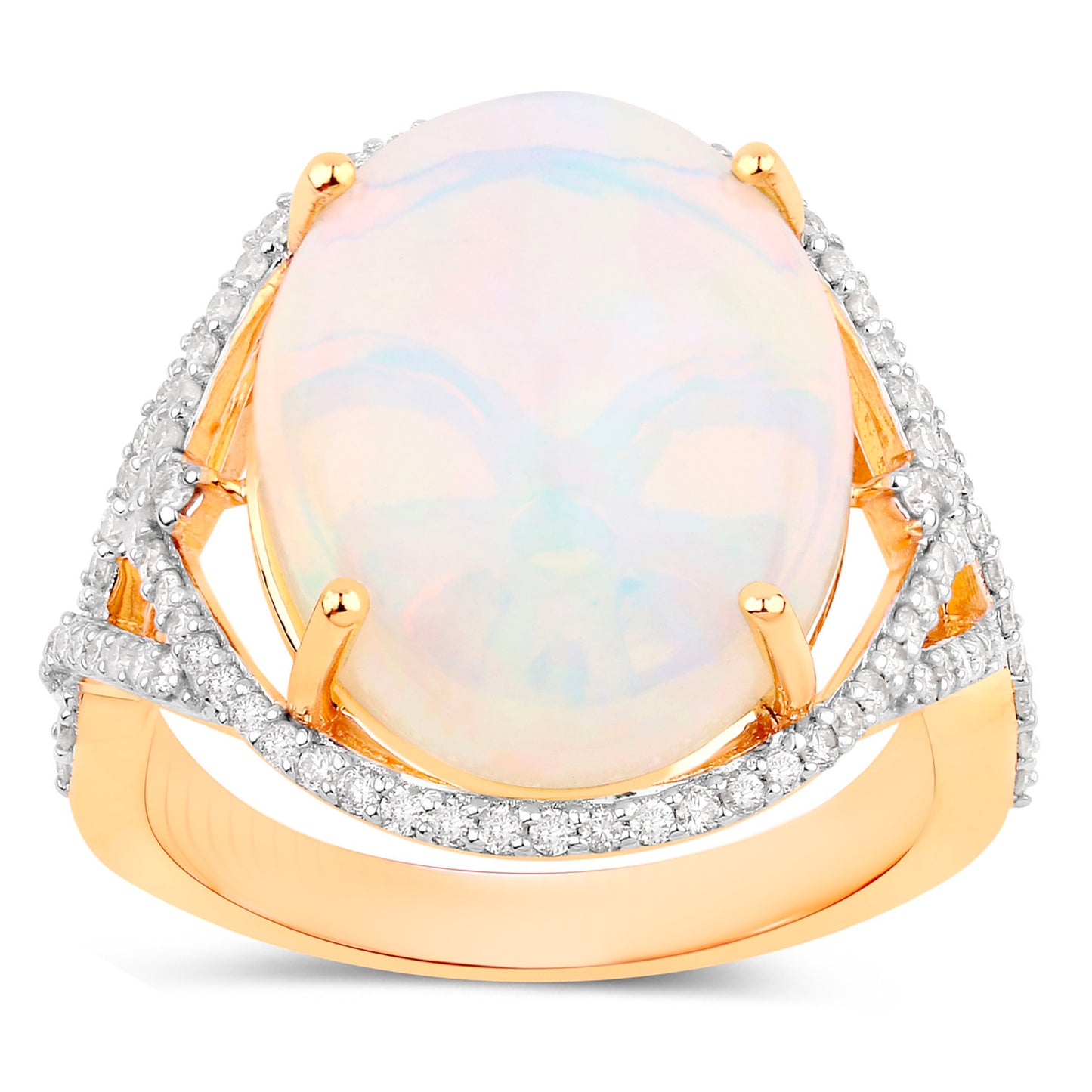 Ethiopian Opal Ring Diamonds 8.25 Carats 14K Yellow Gold
