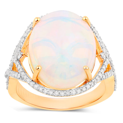 Ethiopian Opal Ring Diamonds 8.25 Carats 14K Yellow Gold