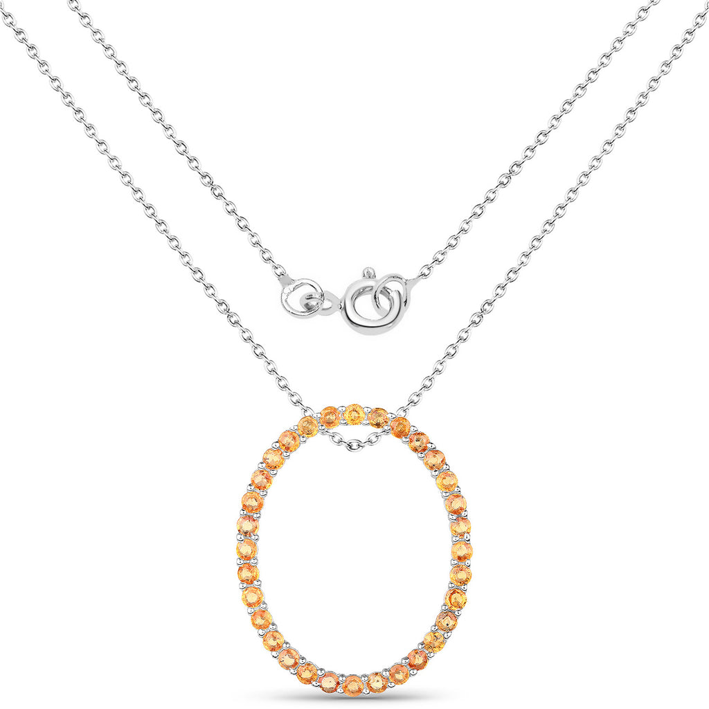 Orange Sapphire Pendant 2.86 Carats Sterling Silver