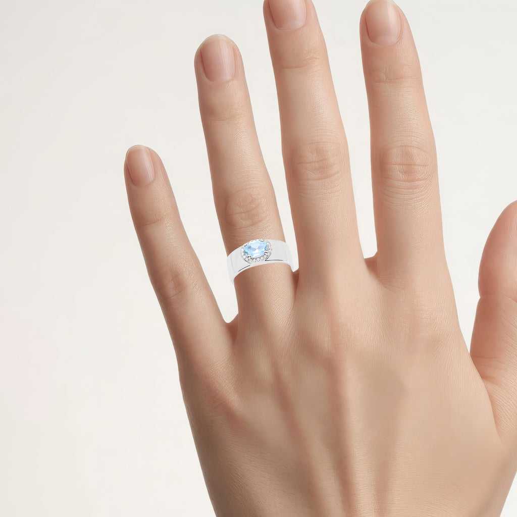 Blue Topaz Ring With White Topaz 1.04 Carats Sterling Silver