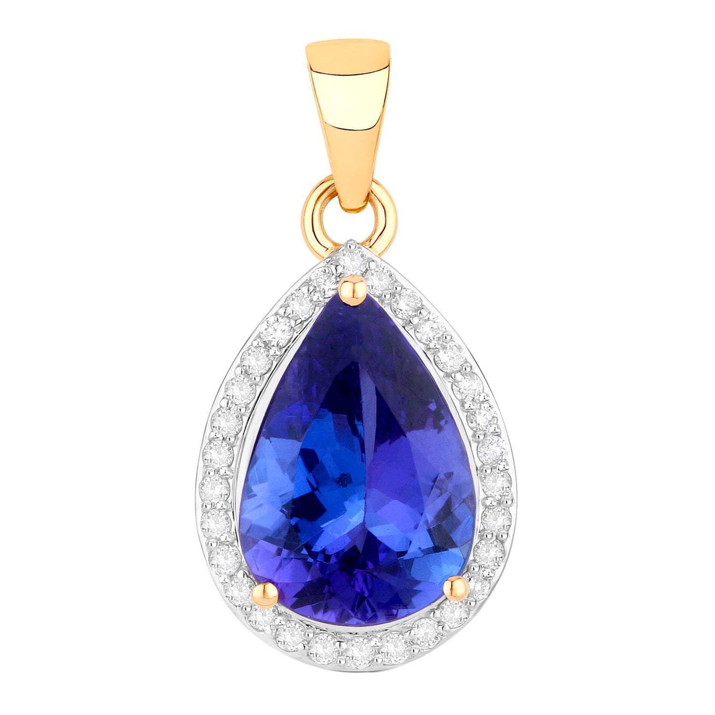 Tanzanite Pendant Necklace With Diamond Halo 3.2 Carats Total 14K Gold