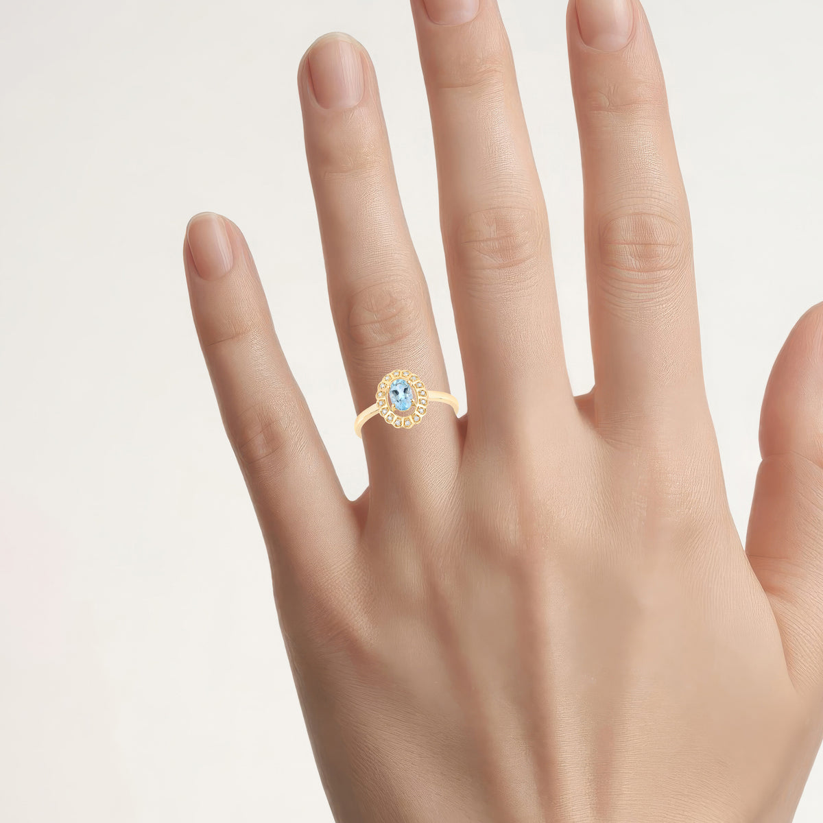 Aquamarine Ring With Diamonds 0.4 Carats 14K Yellow Gold
