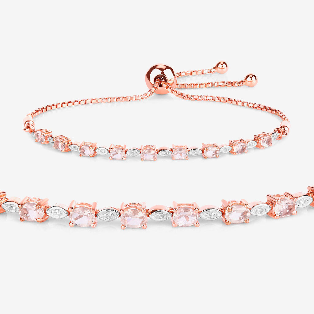 Morganite Bracelet With Diamonds 1.36 Carats Gold Plated Silver