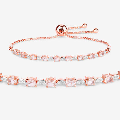 Morganite Bracelet With Diamonds 1.36 Carats Gold Plated Silver
