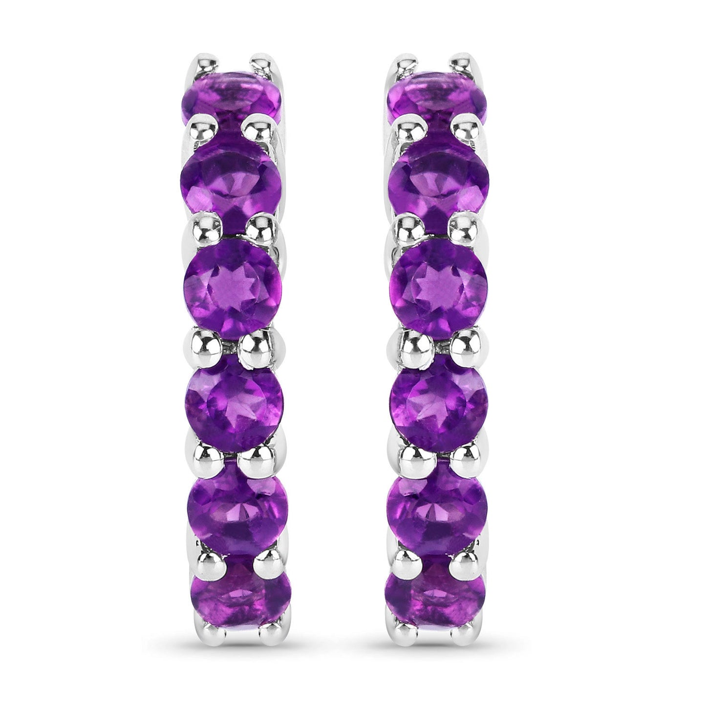 Amethyst Hoop Earrings 1.18 Carats Sterling Silver