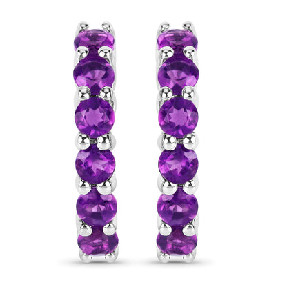 Amethyst Hoop Earrings 1.18 Carats Sterling Silver