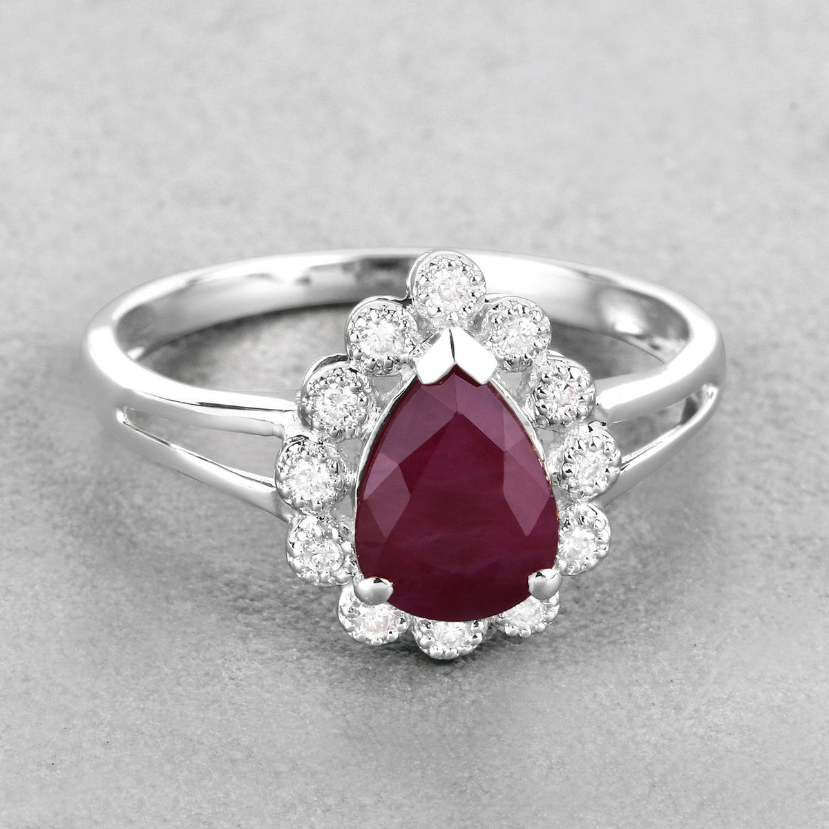 Ruby Ring With Diamonds 1.28 Carats 14K White Gold