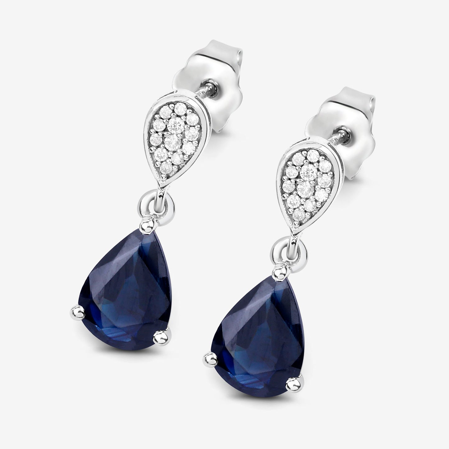 Blue Sapphire Dangle Earrings Diamonds 2.75 Carats 10K White Gold