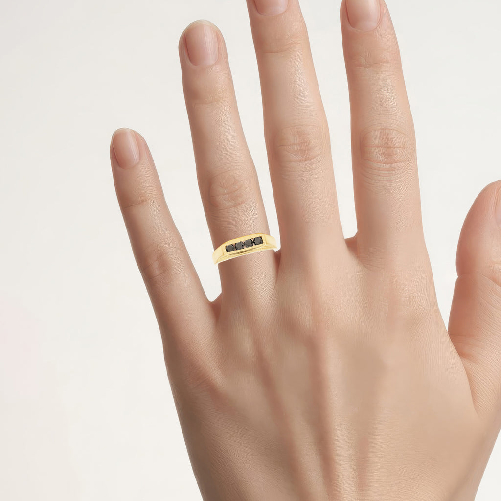 Black Diamond Ring 0.46 Carats Gold Plated Silver