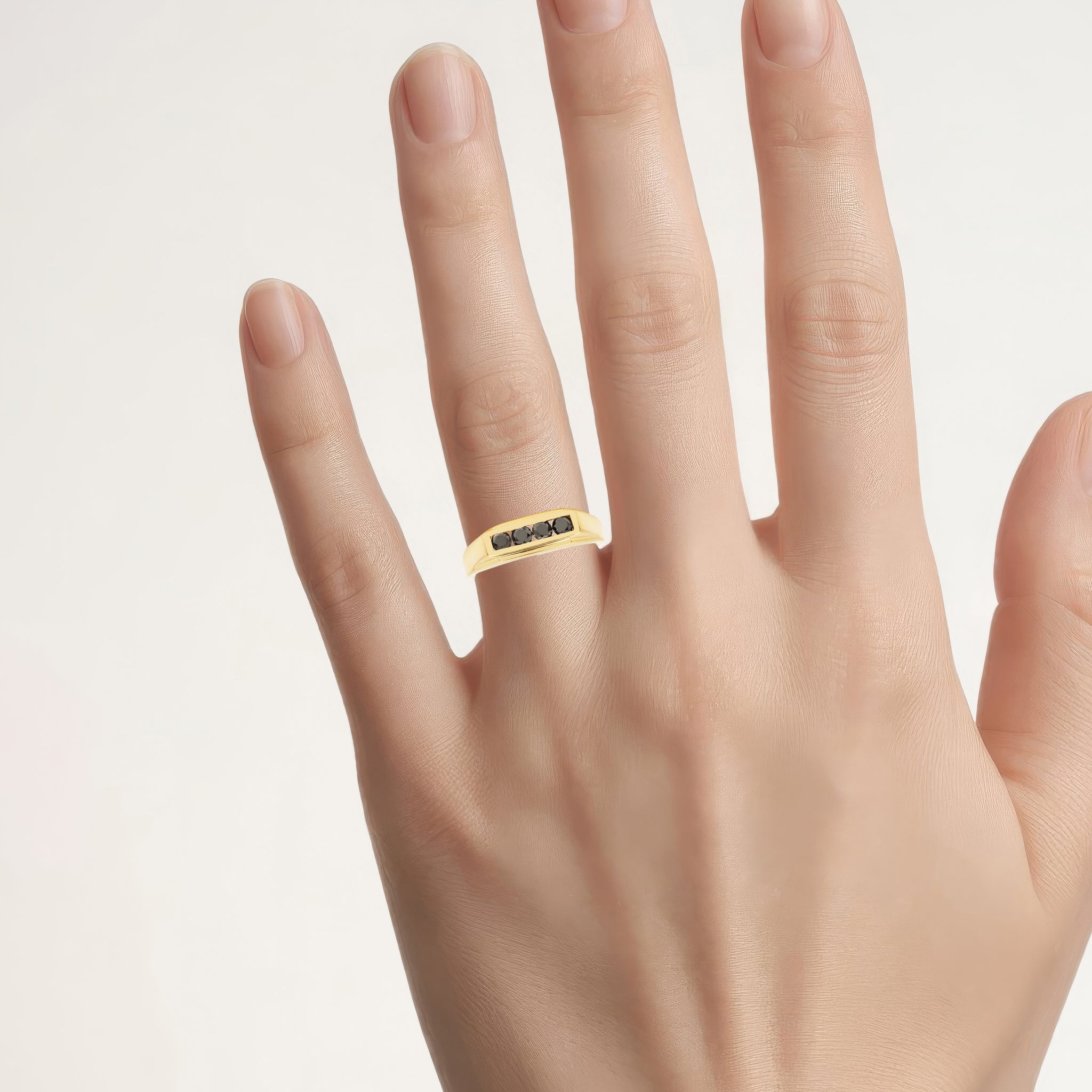Black Diamond Ring 0.46 Carats Gold Plated Silver
