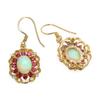 Natural Opal Earrings With Rhodolite Garnet 4.88 Carats Gold Plated Silver