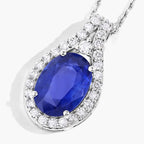 Blue Sapphire Pendant With Diamonds 3.8 Carats 18K White Gold