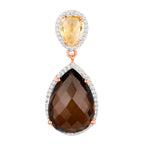 Smoky Quartz Dangle Earrings Citrine 20.7 Carats 18K Rose Gold Plated Silver