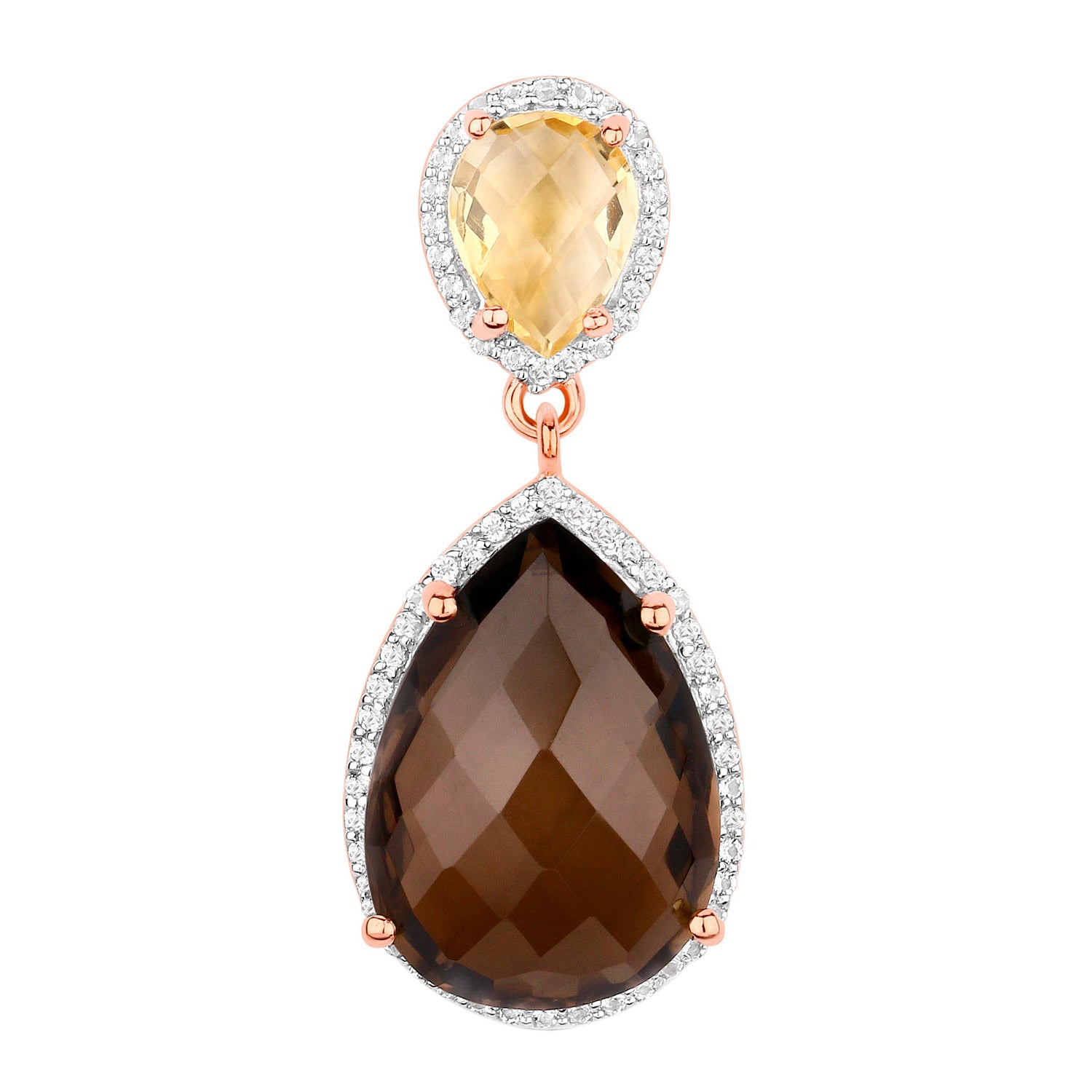 Smoky Quartz Dangle Earrings Citrine 20.7 Carats 18K Rose Gold Plated Silver