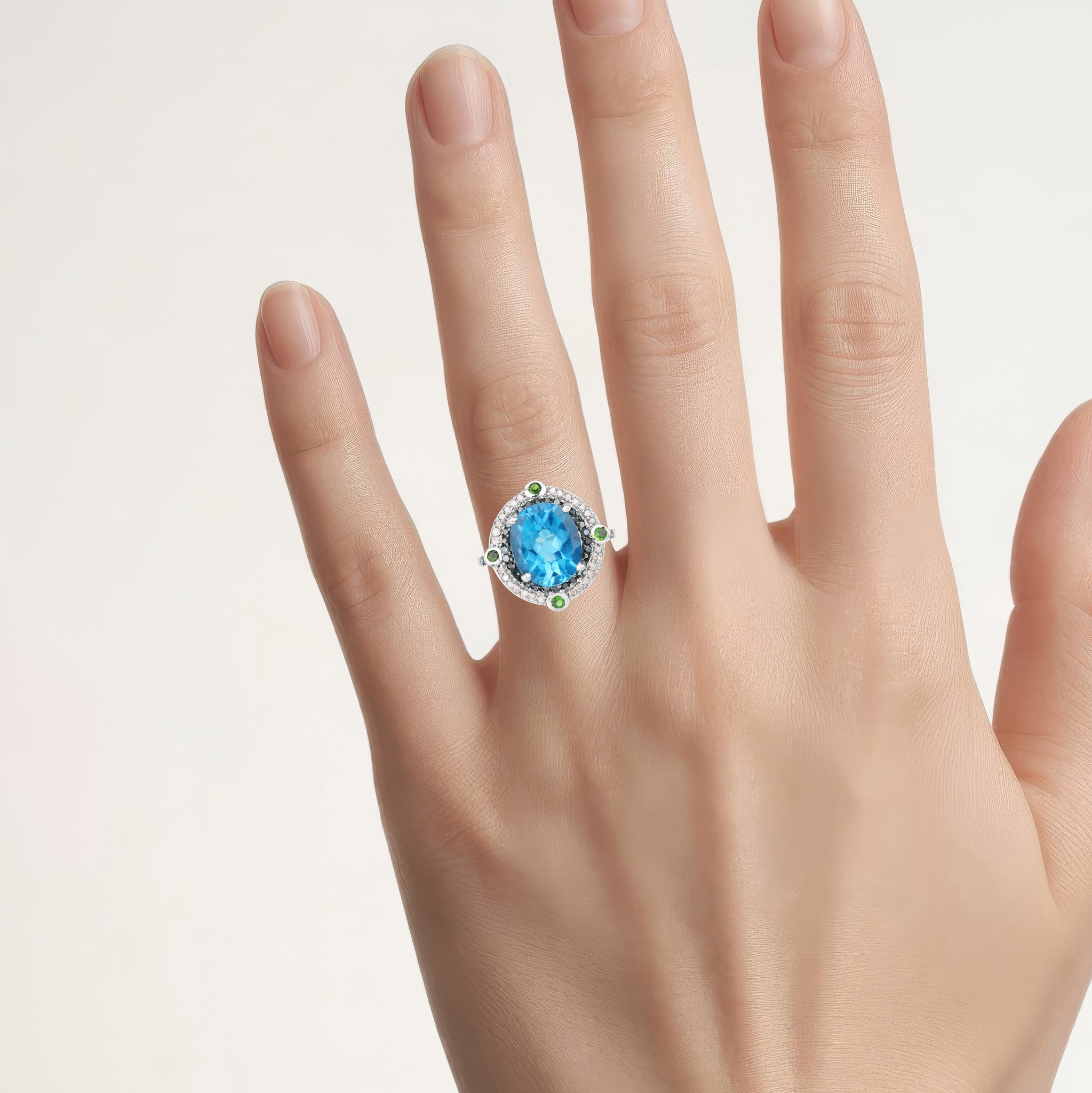 Swiss Blue Topaz Ring With Blue Diamonds 5.78 Carats Sterling Silver