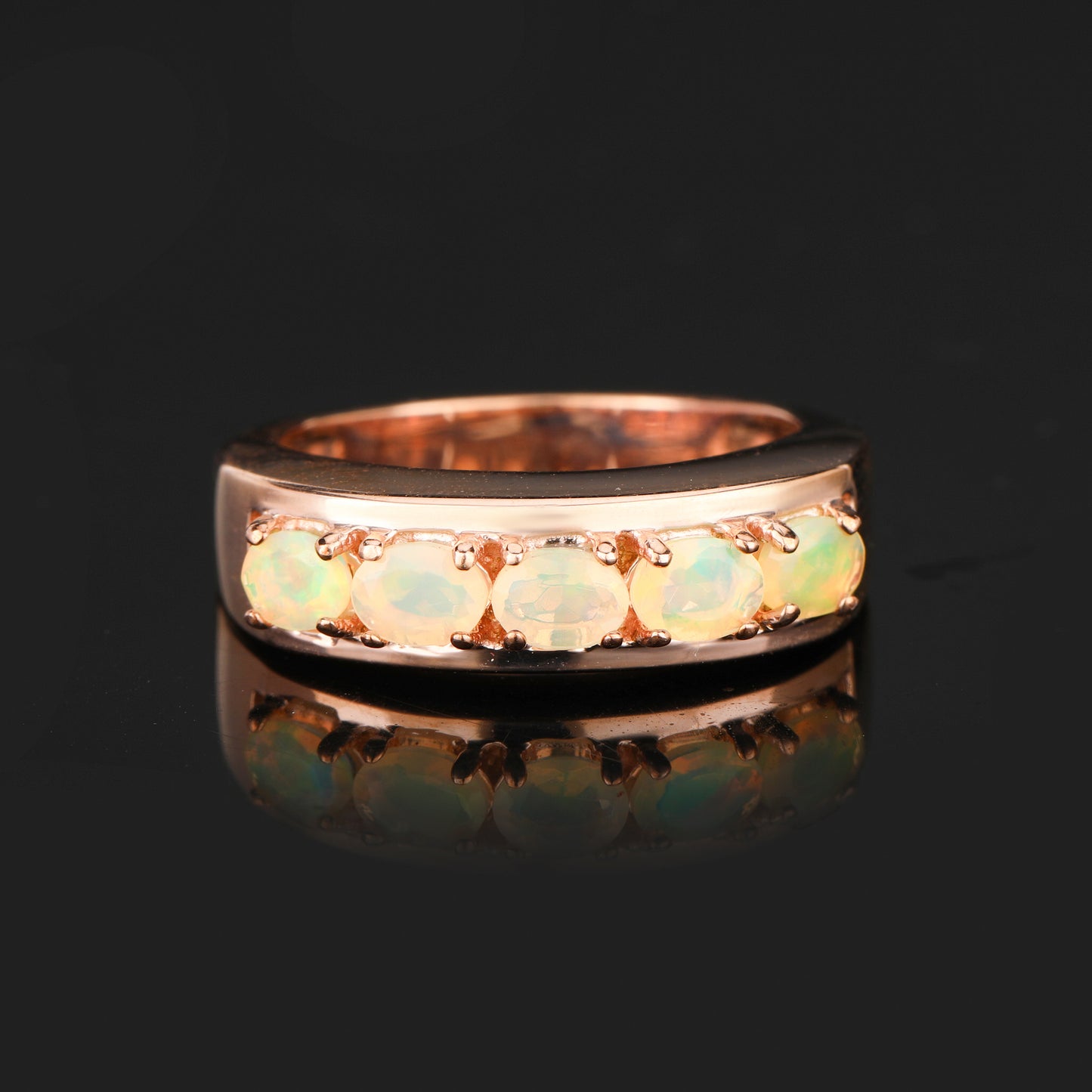 Natural Ethiopian Opal Ring 0.50 Carats Gold Plated Silver