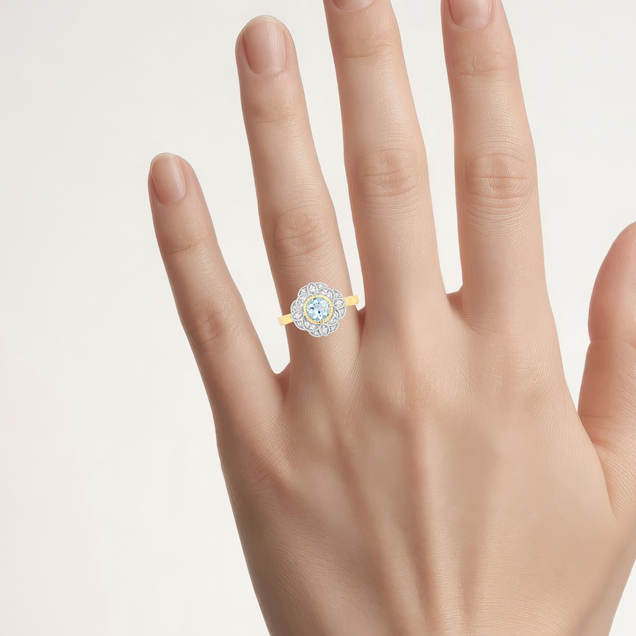 Aquamarine Ring With White Topaz 0.92 Carats Gold Plated Silver