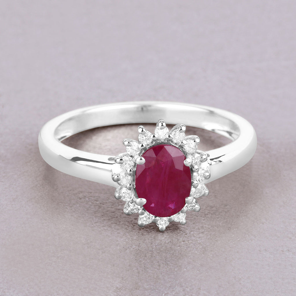 Ruby Ring With Diamonds 0.98 Carats 10K White Gold