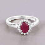 Ruby Ring With Diamonds 0.98 Carats 10K White Gold
