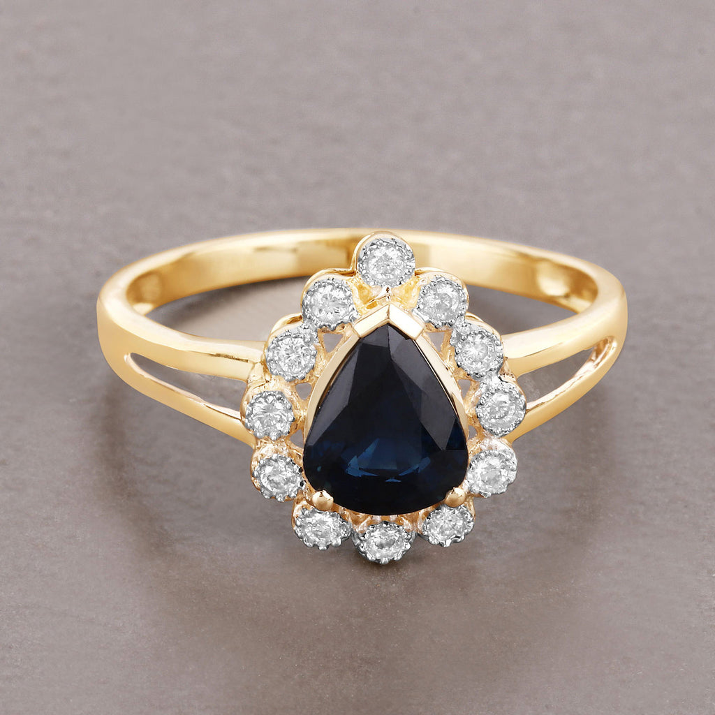 Blue Sapphire Ring With Diamonds 1.42 Carats 10K Yellow Gold