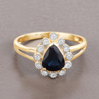 Blue Sapphire Ring With Diamonds 1.42 Carats 10K Yellow Gold