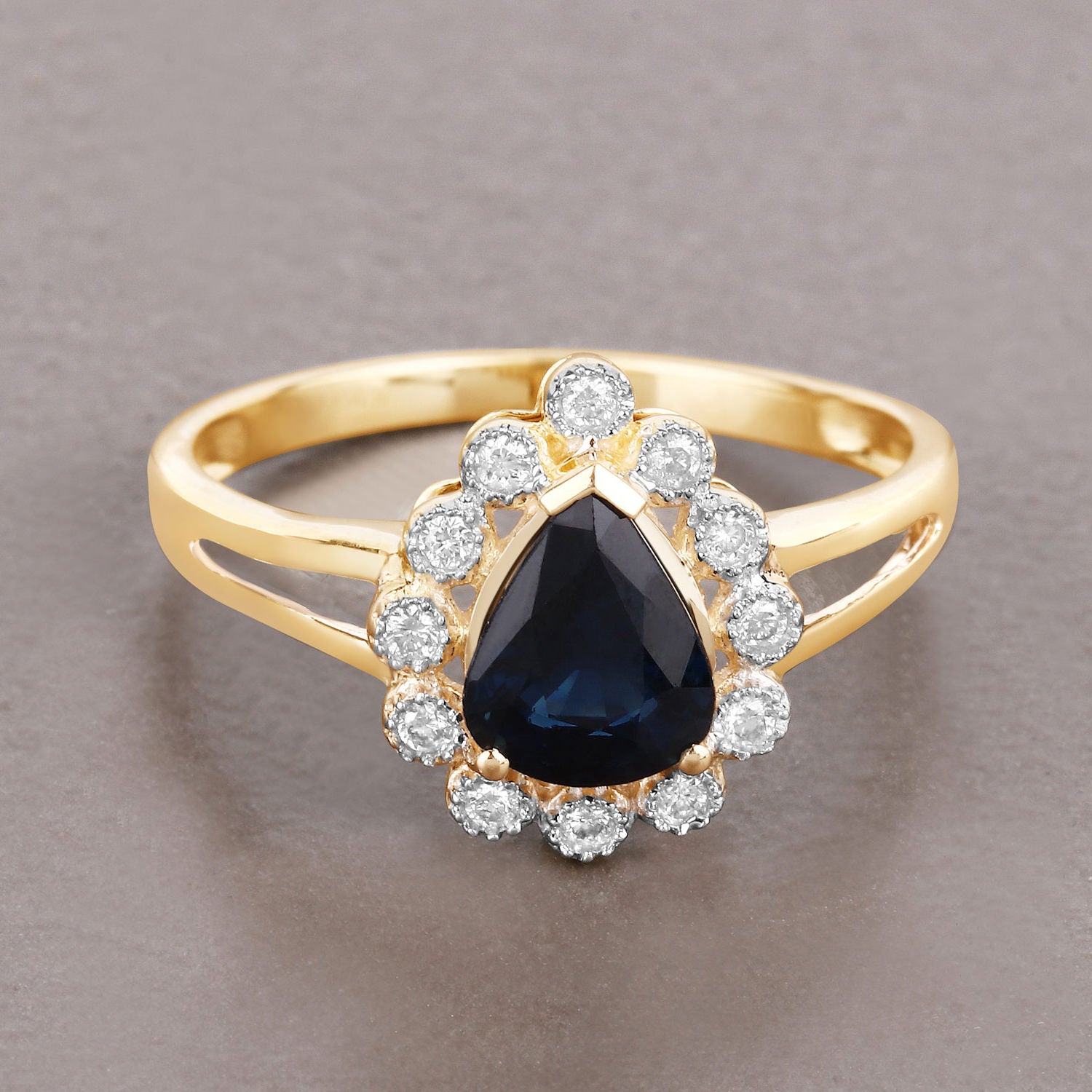 Blue Sapphire Ring With Diamonds 1.42 Carats 10K Yellow Gold
