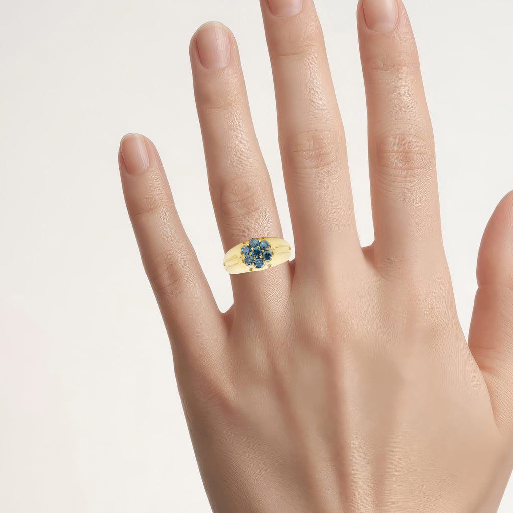 Blue Diamond Ring 0.96 Carats Gold Plated Silver